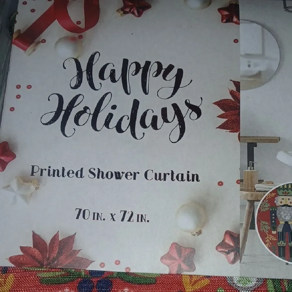 Festive Nutcracker Printed Christmas Holiday Shower Curtain Red Sz 70